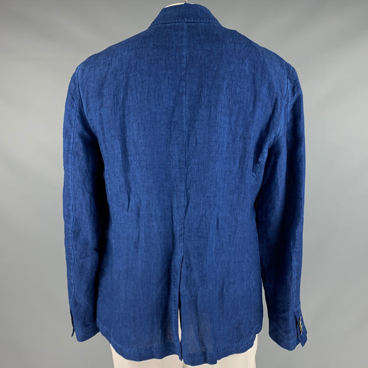 120% LINO Size 48 Blue Linen Notch Lapel Sport Coat