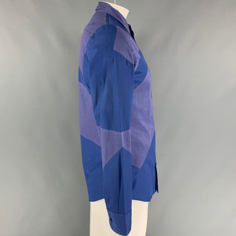 ALEXANDER MCQUEEN Size L Blue Purple Color Block Cotton Short Sleeve Shirt