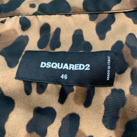 DSQUARED2 Size XS Tan Black Brown Animal Print Polyester Long Sleeve Shirt