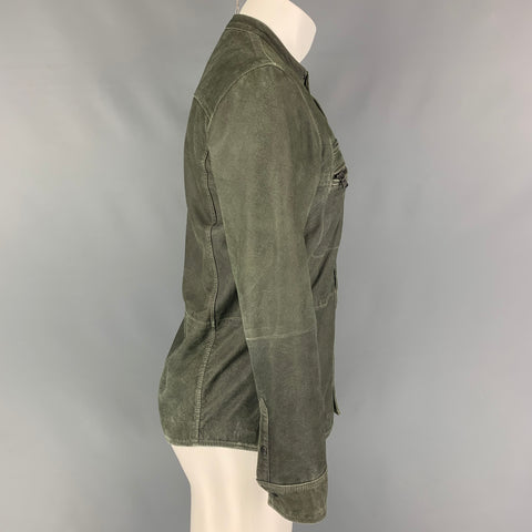 JOHN VARVATOS * U.S.A. Size S Olive Distressed Suede Zip Up Jacket