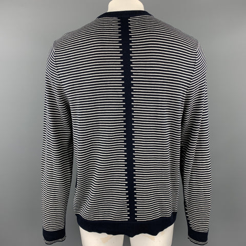 RAG &amp; BONE Taille XL Pull à col rond en coton à rayures bleu marine et blanc
