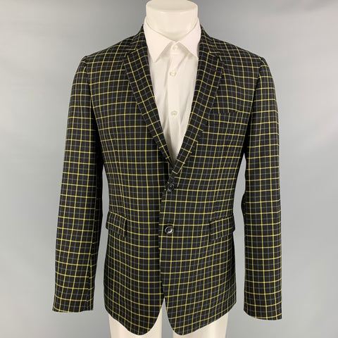 PAUL SMITH Kensington Fit Taille 40 Manteau de sport à revers cranté en laine noire à carreaux de fenêtre