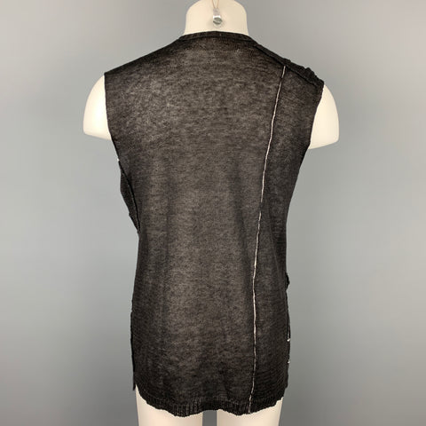 ISABEL BENENATO S/S 18 Size S Black Knit Flax Contrast Stitch Vest