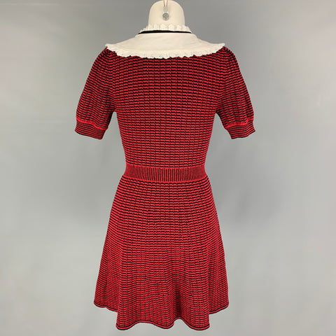 SELF-PORTRAIT Size 6 Red Black Knit Stripe Short Sleeve Dress