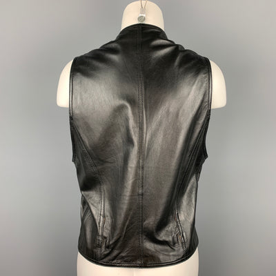 GIANNI VERSACE Size L Black Leather Gold Buttons Vest