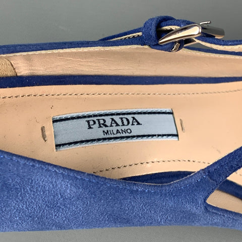 PRADA Taille 7 Escarpins à talon chaton en daim bleu