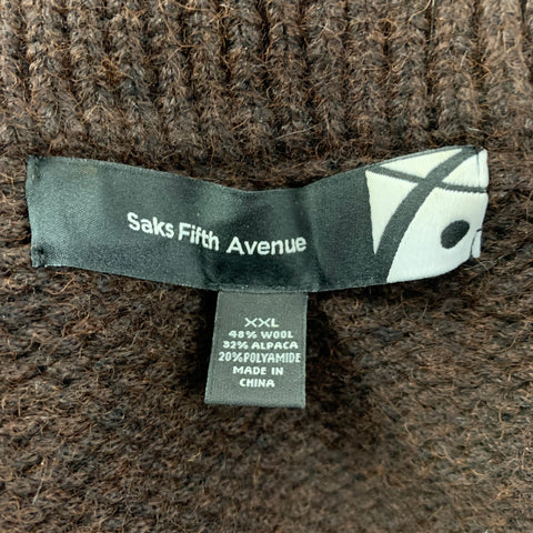 SAKS FIFTH AVENUE Size XXL Brown Knitted Wool Blend Buttoned Cardigan