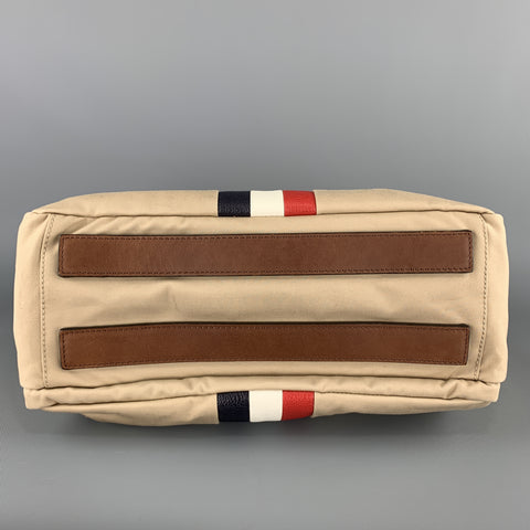 BLACK FLEECE Khaki & Tan Leather Red White & Blue Striped Men's Satchel Bag