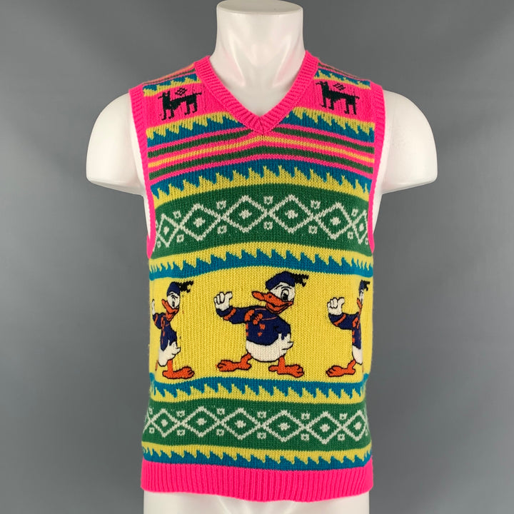 GUCCI Size S Multi-Color Knitted Wool V-Neck Donald Duck Sweater Vest