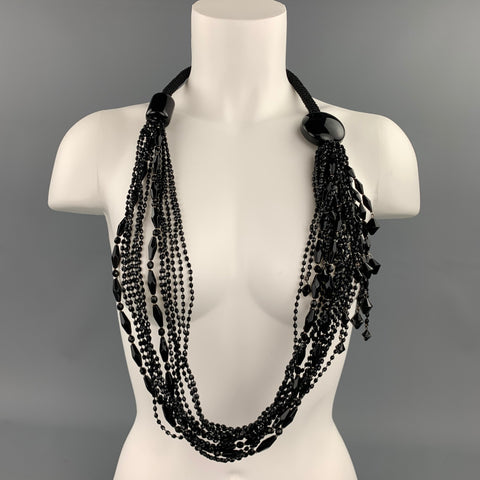 EMPORIO ARMANI Black Silk Cord Crystal Layered Necklace