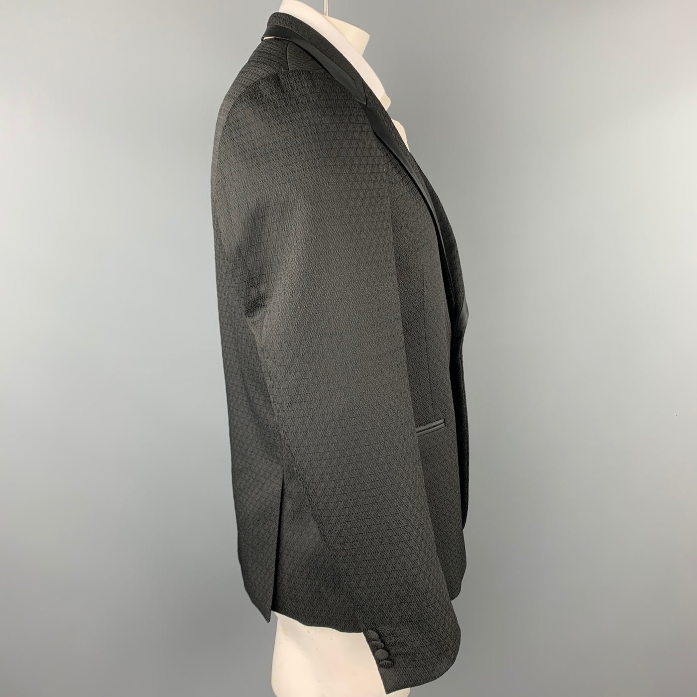 PAUL SMITH Slim Size 42 Black Jacquard Peak Lapel Sport Coat
