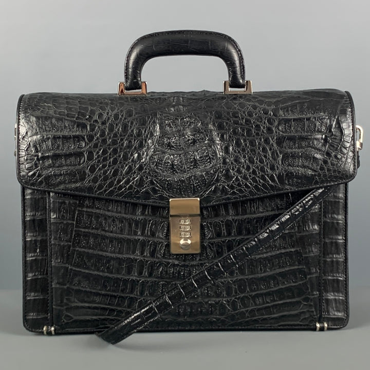 BRUCEGAO Black Crocodile Leather Briefcase Bags & Leather Goods