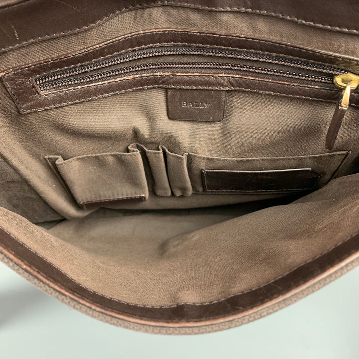 BALLY Brown Leather Trim Canvas Rectangle Shoulder Bag