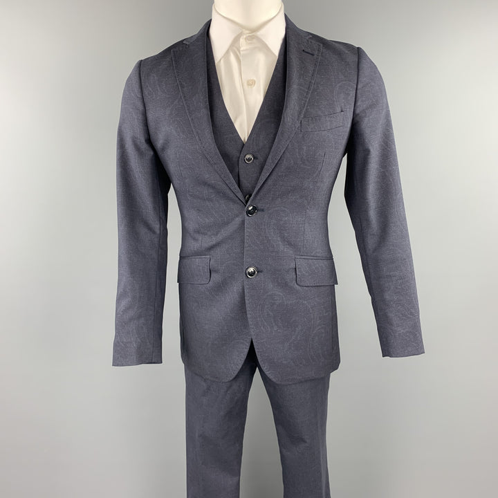 ETRO Size 34 Dark Gray Paisley Wool Notch Lapel 3 Piece Suit