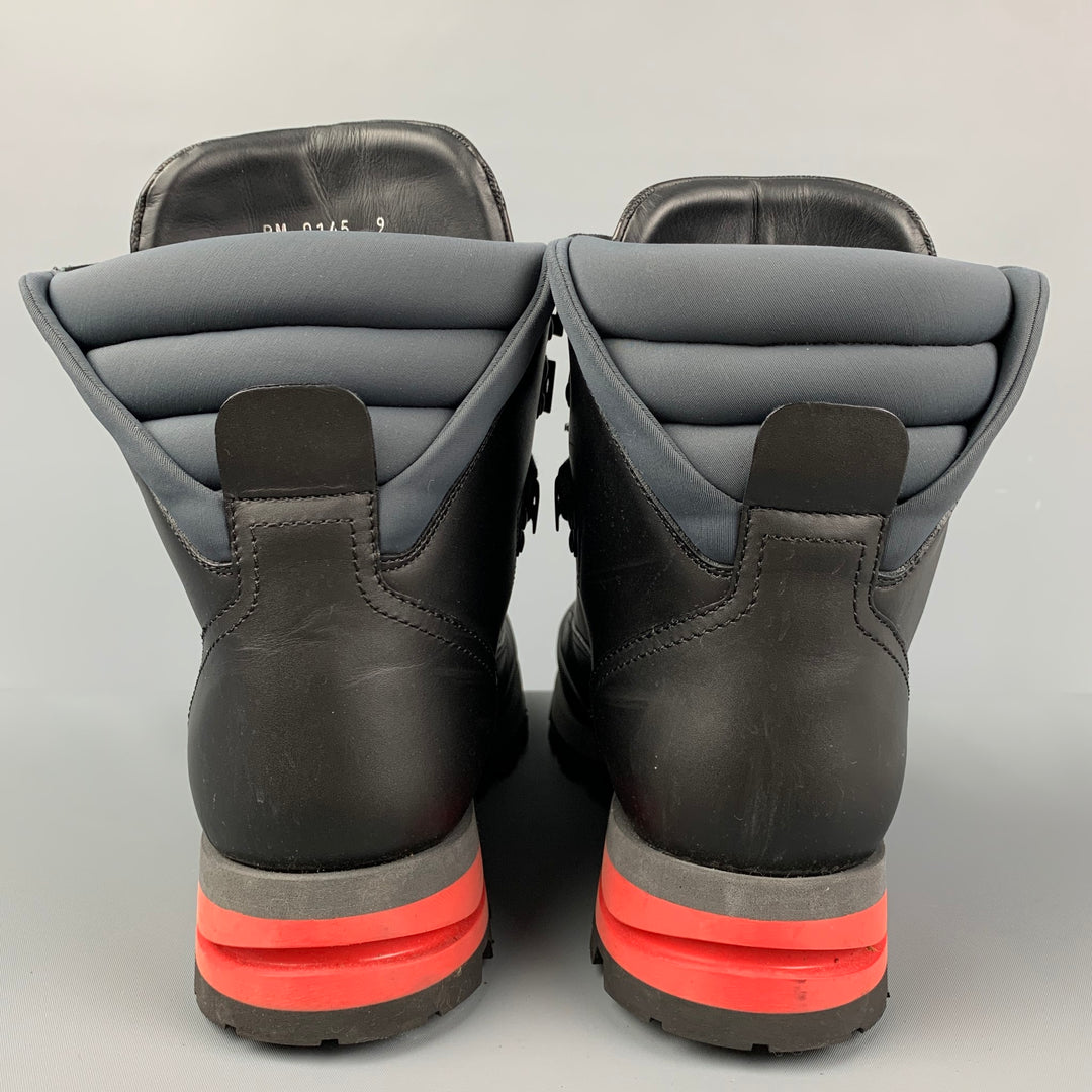 LOUIS VUITTON Size 10 Black Red Leather Lace Up Hiking Boots