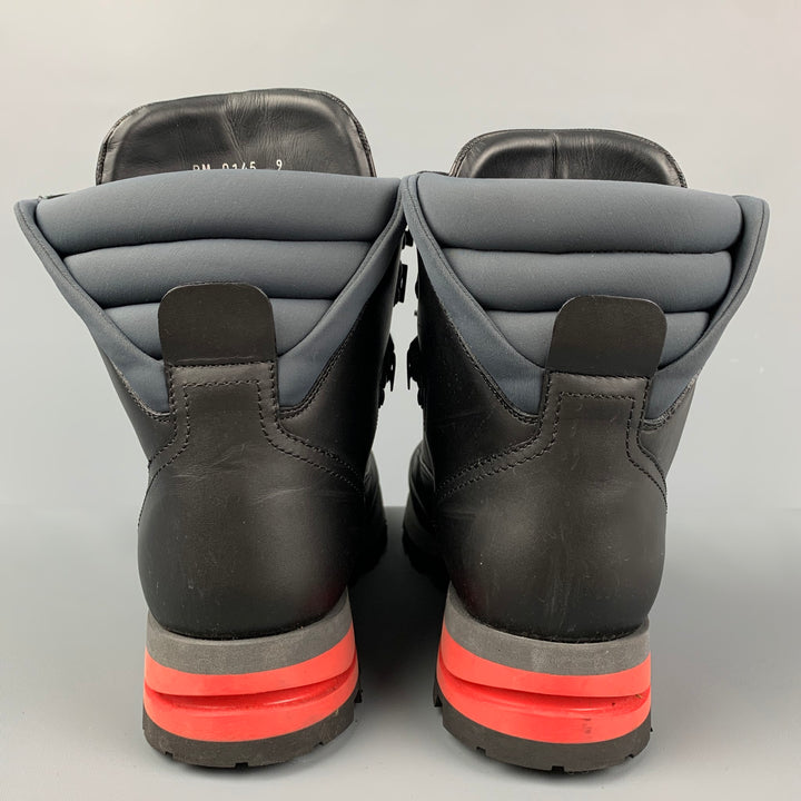 LOUIS VUITTON Size 10 Black Red Leather Lace Up Hiking Boots