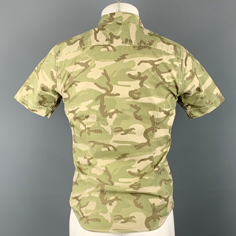 COMME des GARCONS HOMME PLUS Size S Olive Camouflage Cotton Short Sleeve Shirt