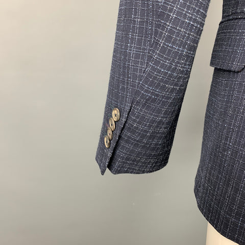 PAUL SMITH Soho Fit Size 40 Regular Navy & Blue Window Pane Wool Blend Sport Coat