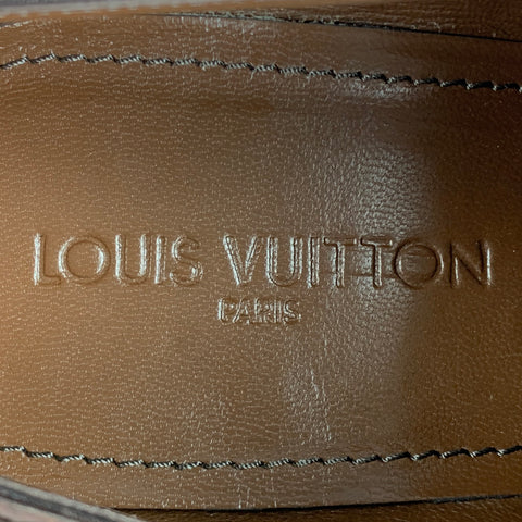 LOUIS VUITTON Size 12 Brown Textured Leather Cap Toe Lace Up Shoes