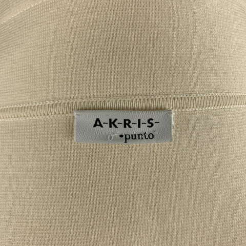 AKRIS Size 14 Cream Wool Blend Jacket High Neck Sweater Jacket