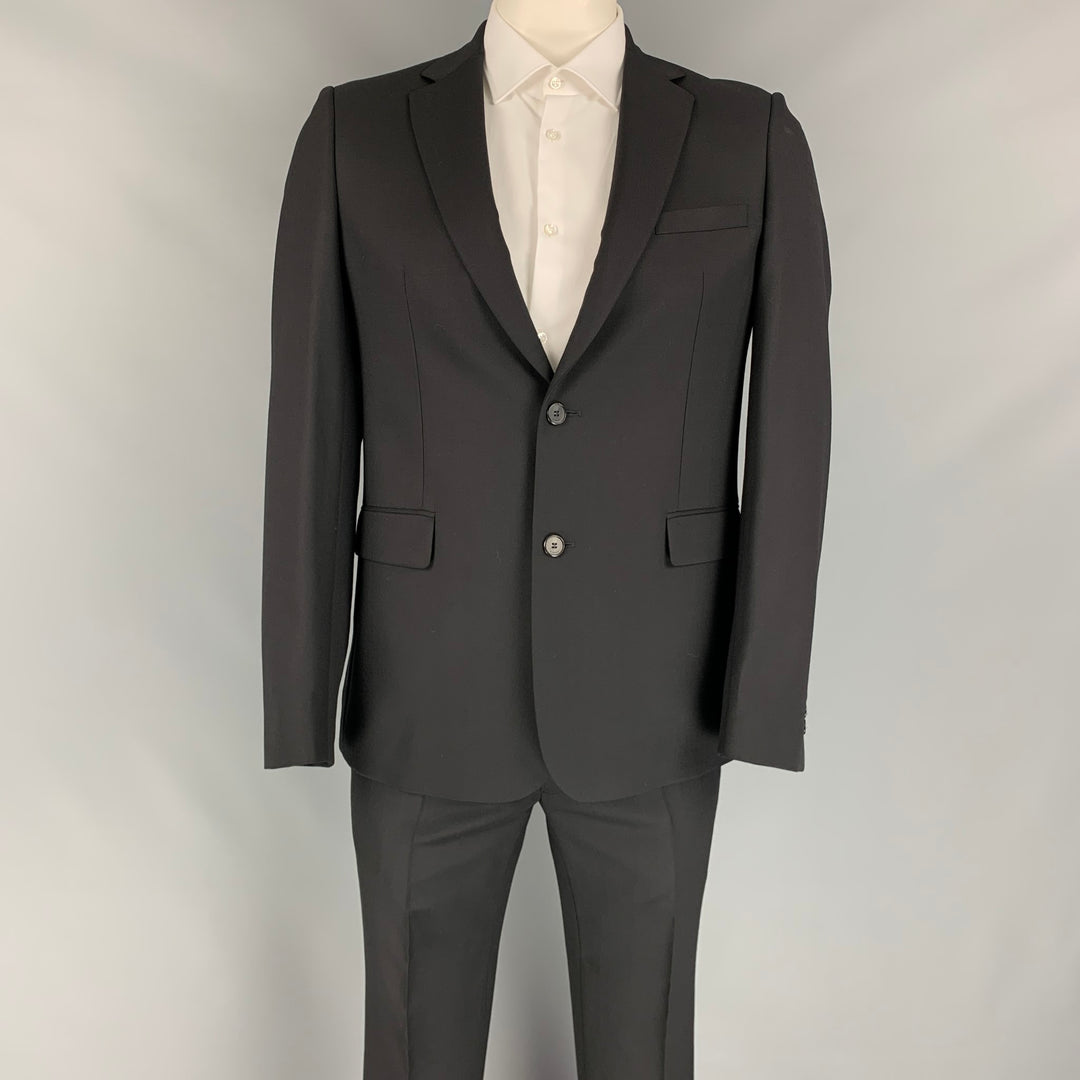 GIVENCHY Size 42 Black Wool  Notch Lapel Suit