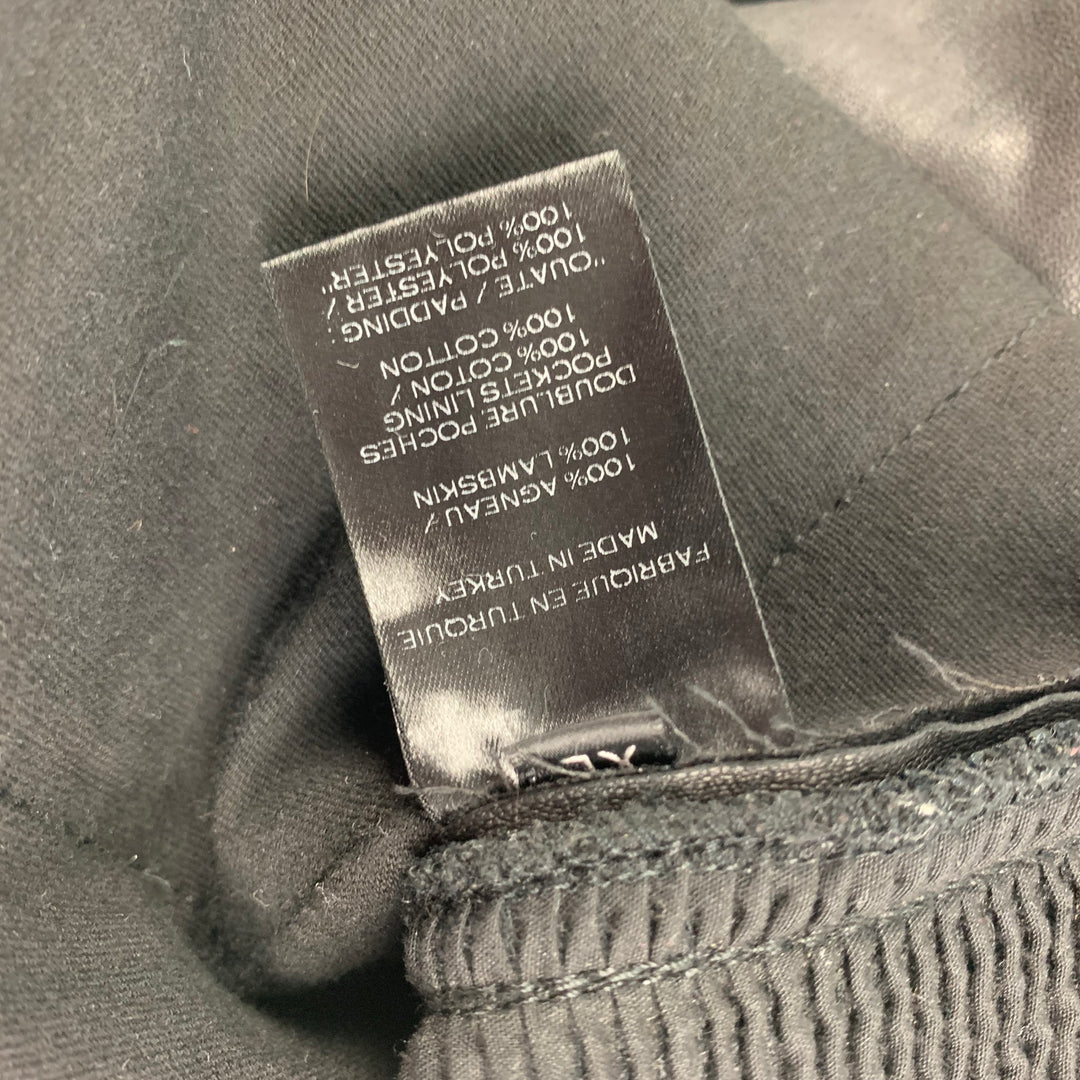 BALMAIN Size XL Black Leather Elastic Waistband Casual Pants