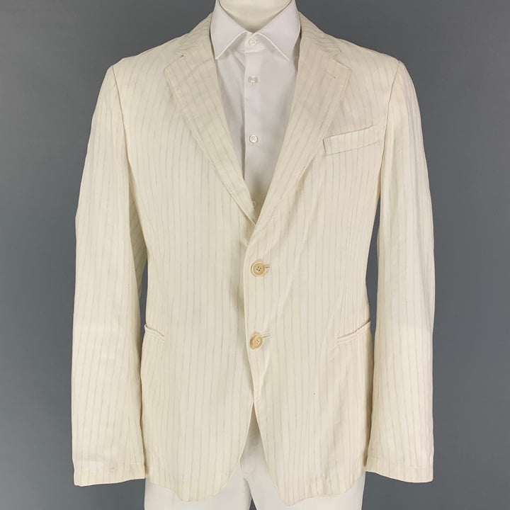ARMANI COLLEZIONI Size 44 Regular Off White Stripe Notch Lapel Sport Coat