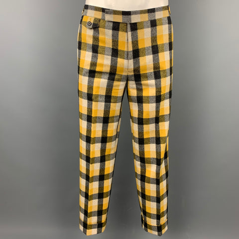 BLACK FLEECE Size 42 Yellow & Grey Plaid Wool Notch Lapel Suit