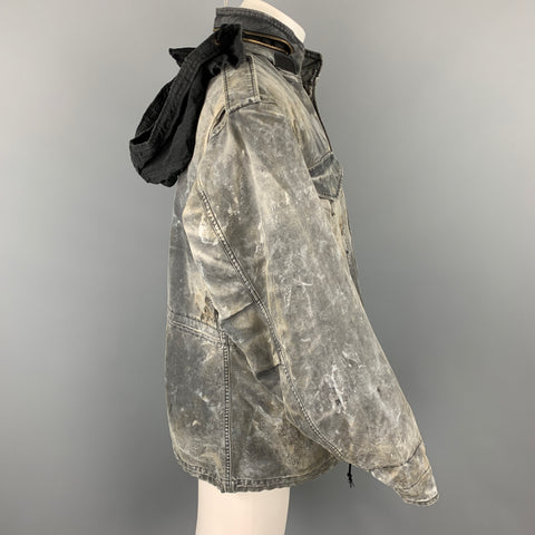 R13 Size M Gray Distressed Cotton Destroyed Military Hooded Jacket
