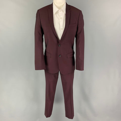 THE KOOPLES Size 34 Burgundy Wool Mohair Notch Lapel Suit