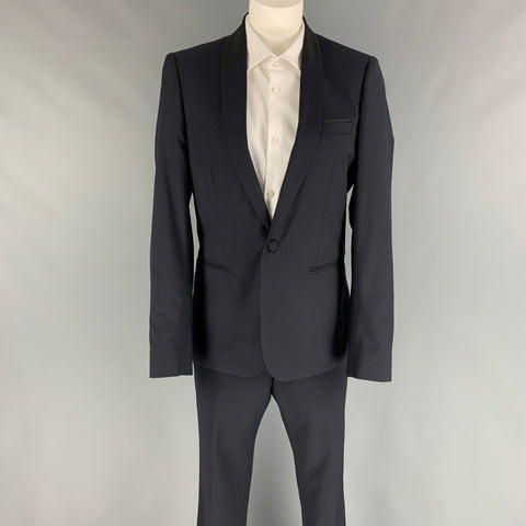 THE KOOPLES Taille 36 Costume de smoking à chevrons en laine / Mohair marine à col châle