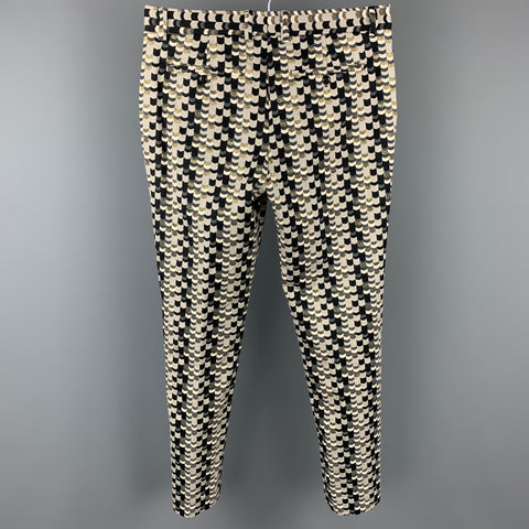 MR TURK Size 32 Grey & Navy Jacquard Cotton Blend Zip Fly Dress Pants