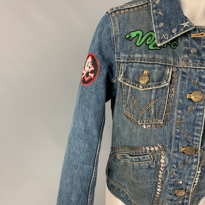 MARC JACOBS Size M Indigo Denim Studded Biker Smashing Starlets Jacket