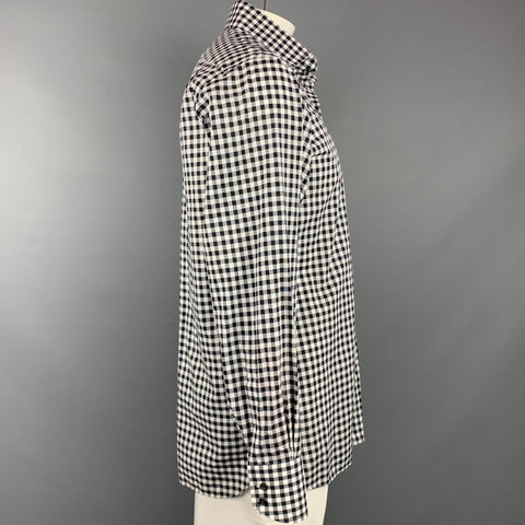 TOM FORD Size XL Black & White Checkered Cotton Button Up Long Sleeve Shirt