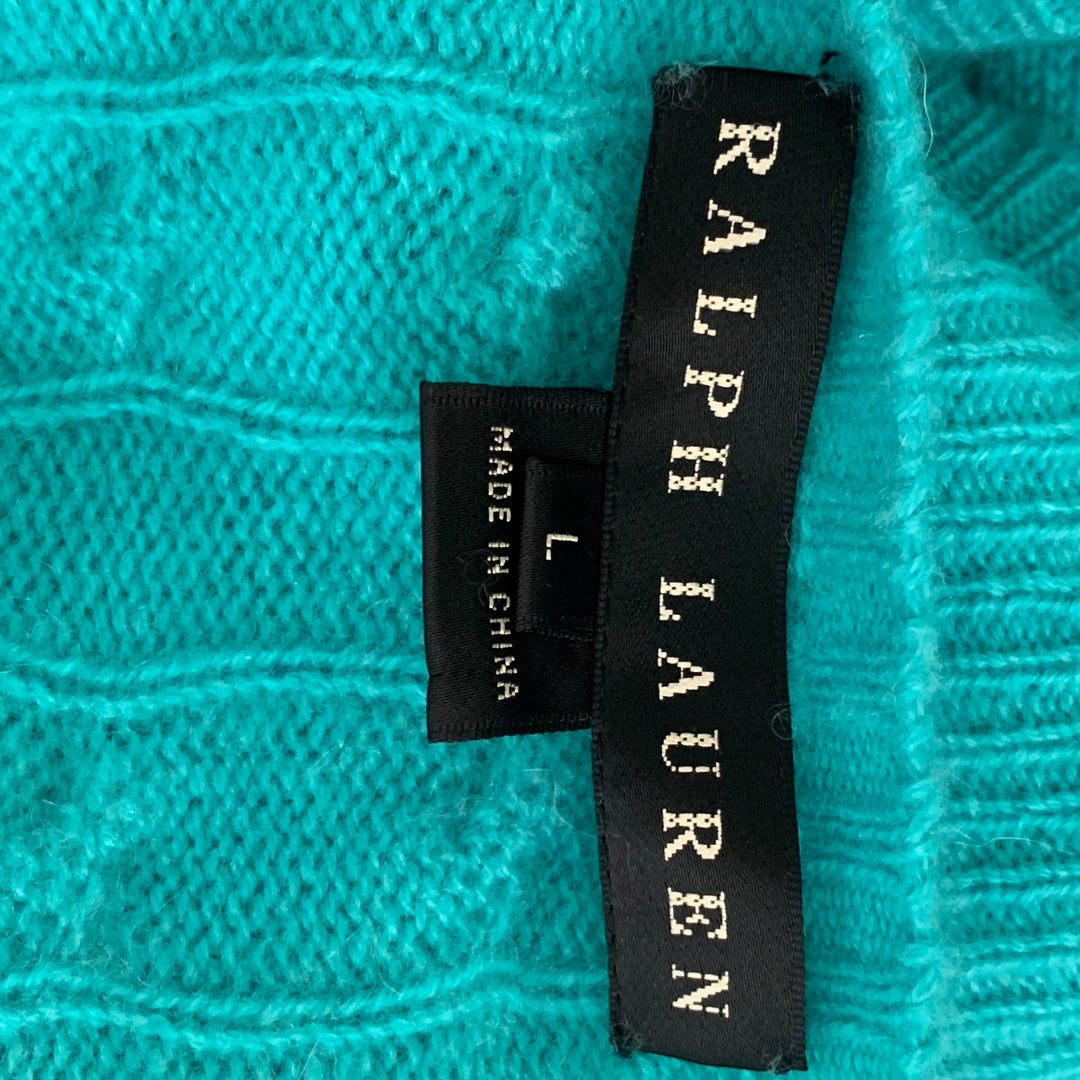 BLACK LABEL RALPH LAUREN Cashmere Cable Knit Size L Aqua Cardigan