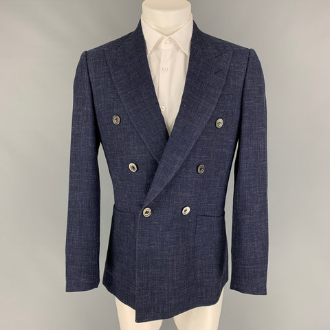 CHESTER BARRIE Size 38 Navy Wool Blend Double Breasted Sport Coat