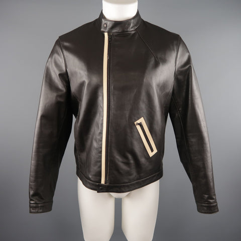NEIL BARRETT M Brown Leather Moto Inspired Jacket
