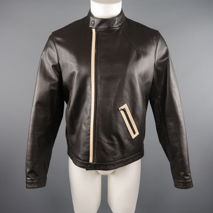NEIL BARRETT M Brown Leather Moto Inspired Jacket