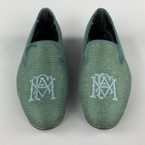 SHIPTON Size 8 Forest Green Woven Silk Embroidery Slippers Loafers
