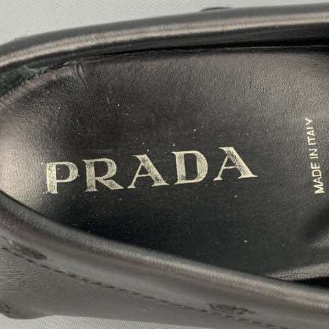 PRADA Size 8.5 Black Leather Drivers Loafers