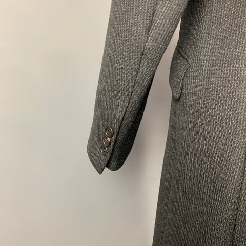 PRADA Size 38 Charcoal Pinstripe Wool Blend Peak Lapel Double Breasted Coat