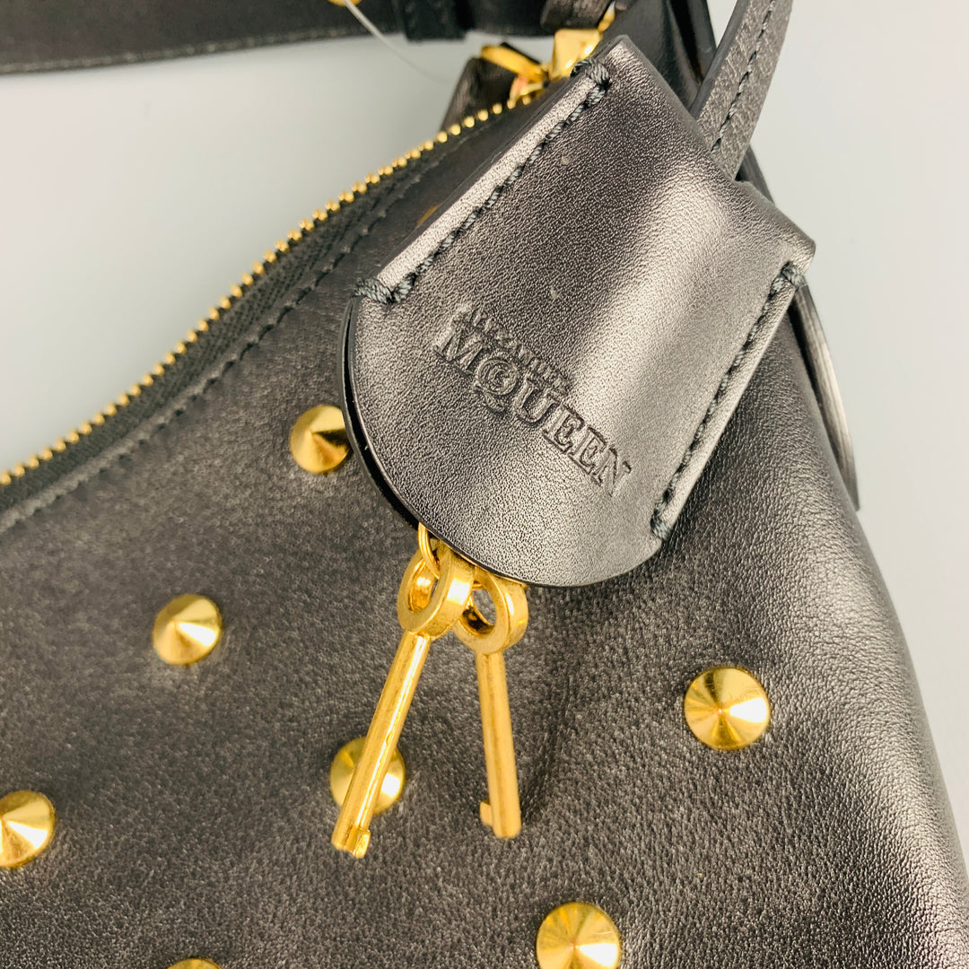 ALEXANDER MCQUEEN Black Gold Studded Leather Hobo Handbag