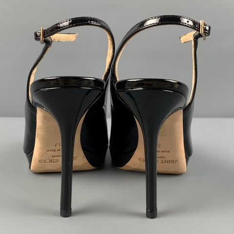 JIMMY CHOO Size 7 Black Patent Leather Slingback Nova Pumps