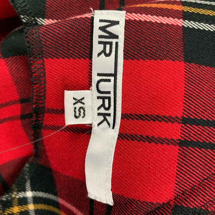 MR TURK Size XS Red Black White Polyester Plaid Zip Fly Overalls
