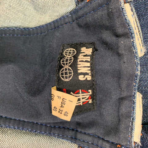 JEAN PAUL GAULTIER Jeans Size 32 Blue White Embroidery Cotton Nautical Wide Leg Jeans