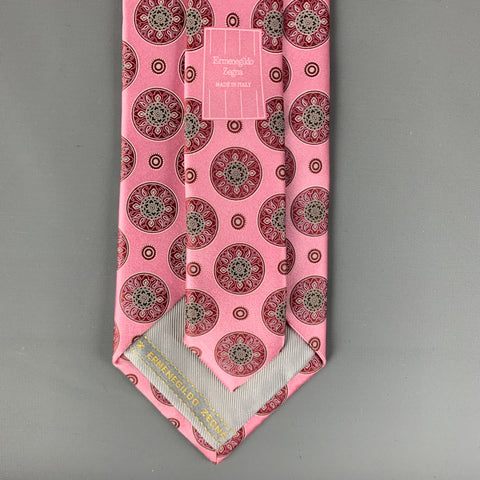 ERMENEGILDO ZEGNA Pink White Circles Silk Tie