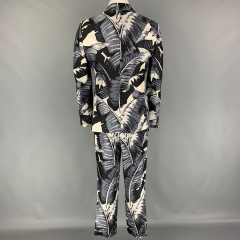 DOLCE & GABBANA Size 40 Regular Blue White Hawaiian Silk Peak Lapel Suit
