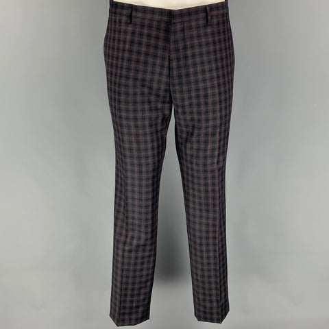 PAUL SMITH Size 42 Regular Black Purple Plaid Wool Notch Lapel Suit