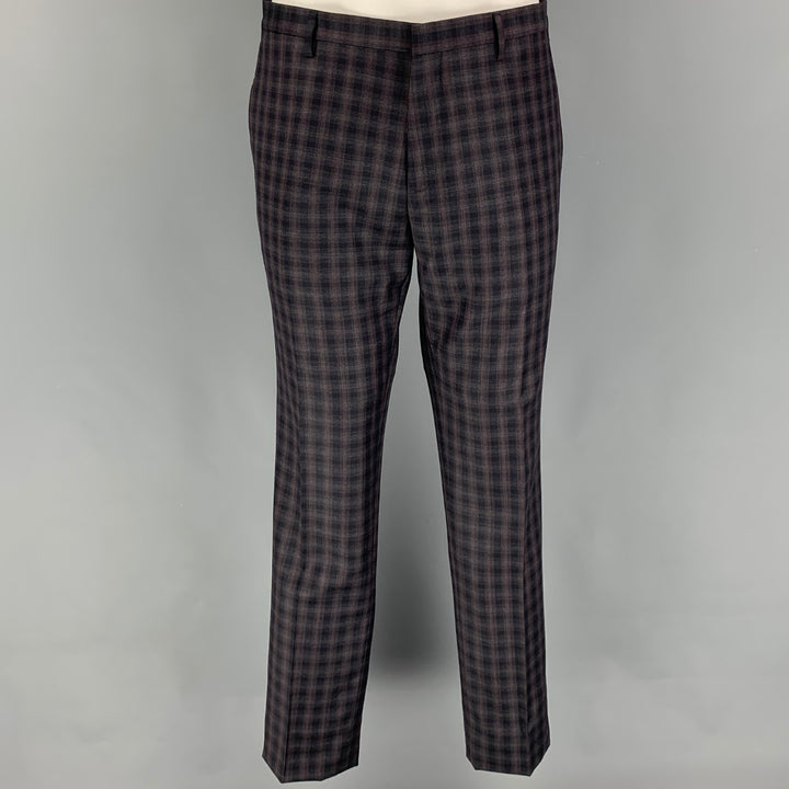 PAUL SMITH Size 42 Regular Black Purple Plaid Wool Notch Lapel Suit
