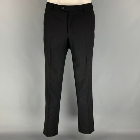 LANVIN Size 42 Regular Black Wool Notch Lapel Suit